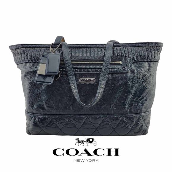 Coach Handbags - AUTHENTIC COACH Poppy Daisy Liquid Gloss Patent Leather Tote -Navy Blue